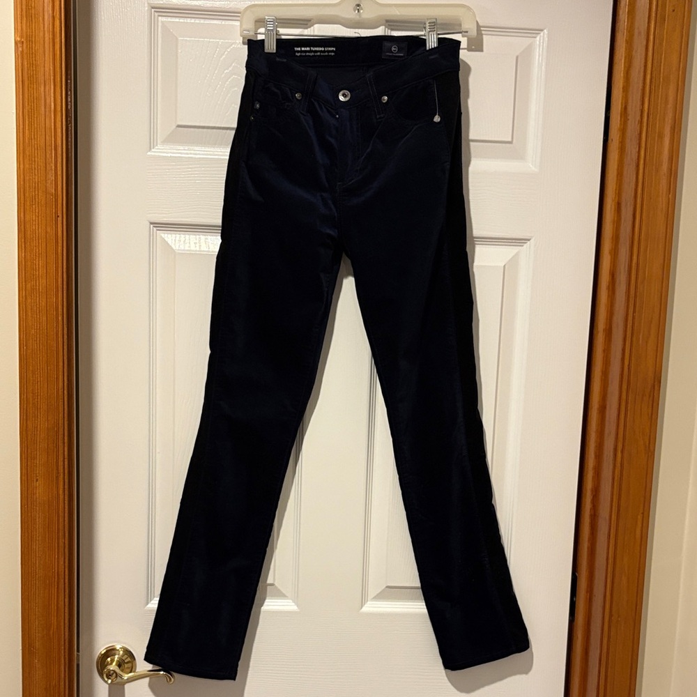 Ag Adriano Goldschmied Navy Velvet High-Rise Straight Pants